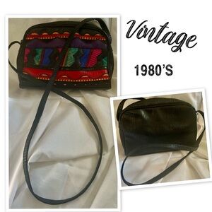 Vintage 80'S Bright Appliqué Purse Multi-color Patterned Vinyl Cross Body Bag